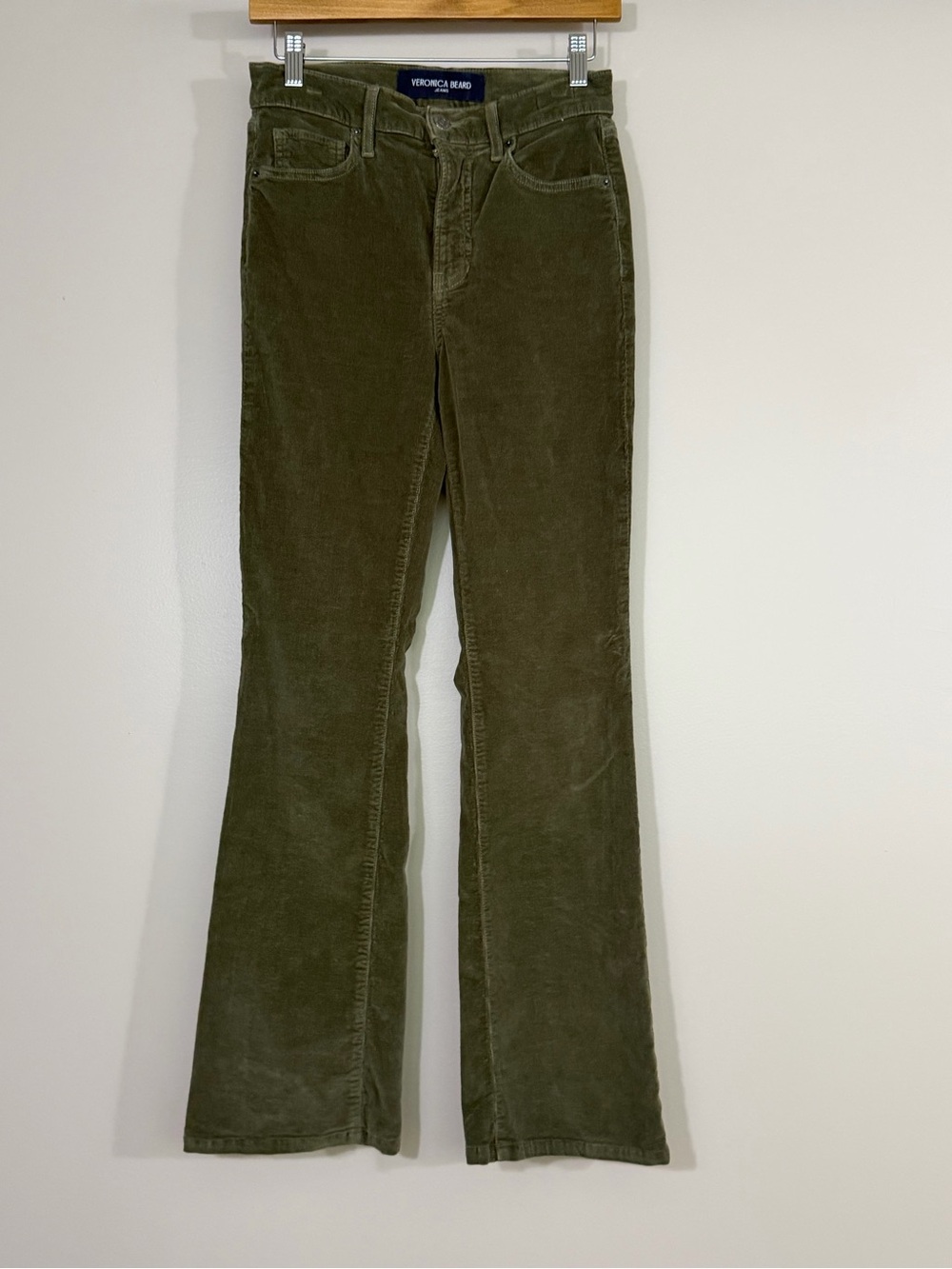 VERONICA BEARD "Cameron" Olive Corduroy Flare Pants